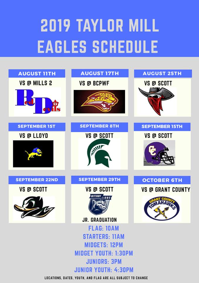 2019 Football and Cheer Schedule | Taylor Mill Eagles